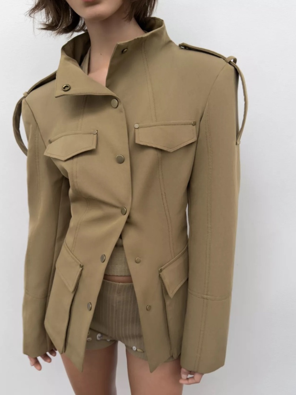 🔥 Zara Women's OLIVE GREEN Chic MILITARY with tabs Jacket TIK TOK VIRAL 🔥